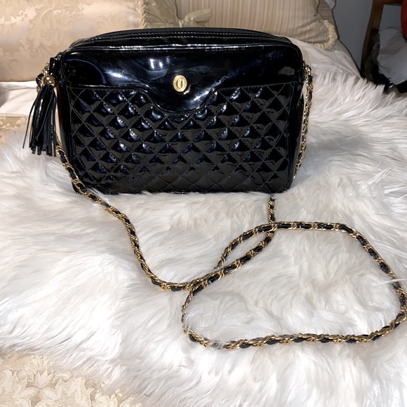 Vintage Ganson Black Patent Quilted Handbag - Picture 1 of 14